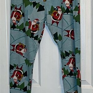 LuLaRoe Festive Santa and Tree Leggings - Green and Red